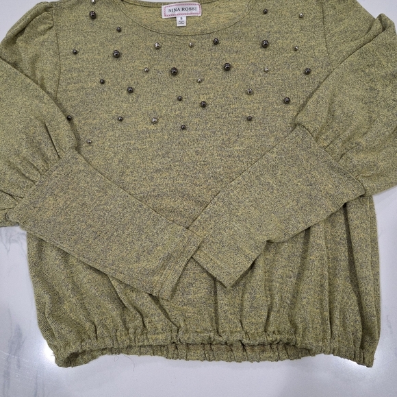 NINA ROSSI GREEN Sweater with Beaded Accents SIZE S. - Picture 4 of 10